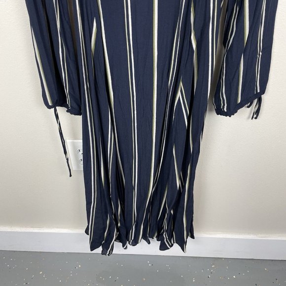 Urban Outfitters Striped Midi Wrap Dress Women's Size L Navy Blue Long Sleeve - Picture 8 of 9